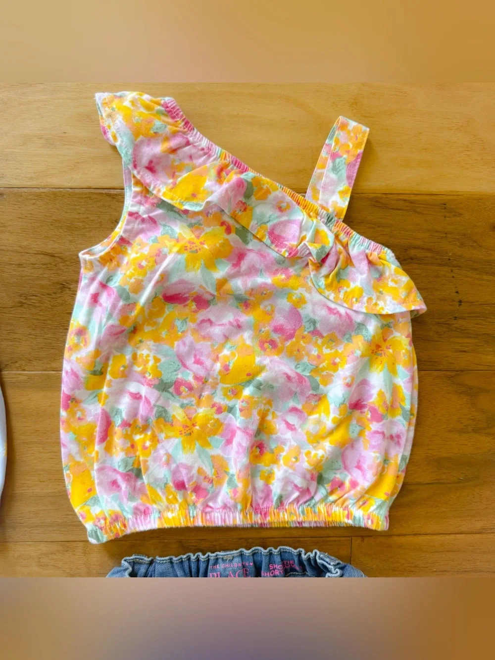 Two Girls Outfits; 2 Asymmetrical Tops, 1 Shorts, 1 Skirt, 3T, Great Condition!!